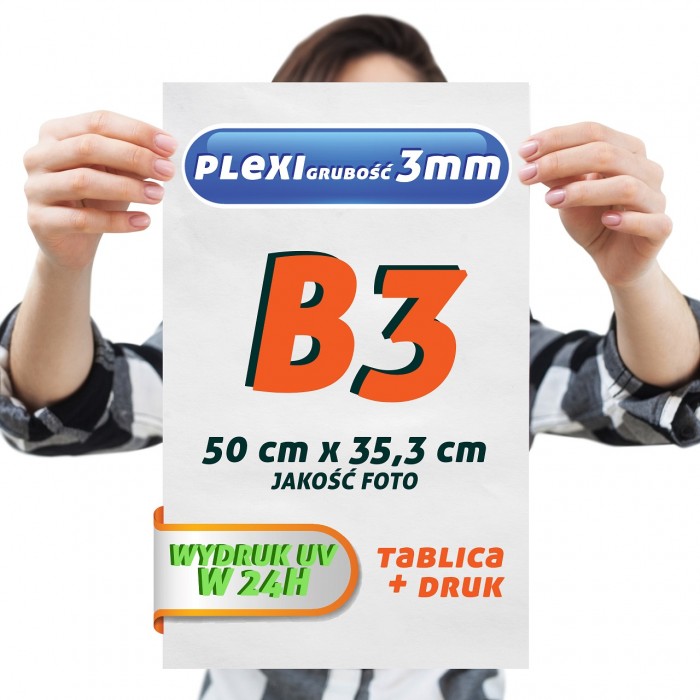 Druk UV PLEXI 3mm B3 Tablica Szyld Plansza z wydrukiem