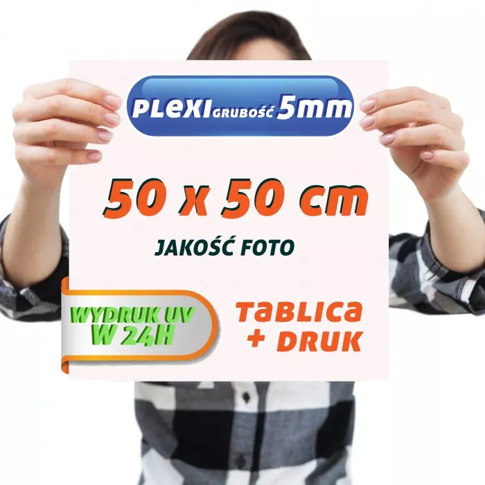Druk UV PLEXI 5mm 50x50cm Tablica Szyld Plansza z wydrukiem