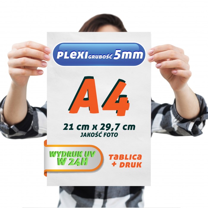 Druk UV PLEXI 5mm A4 Tablica Szyld Plansza z wydrukiem
