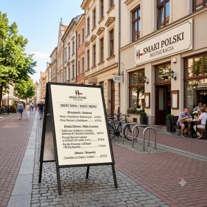 Potykacz reklamowy dwustronny czarny metalowy stojak na plakaty