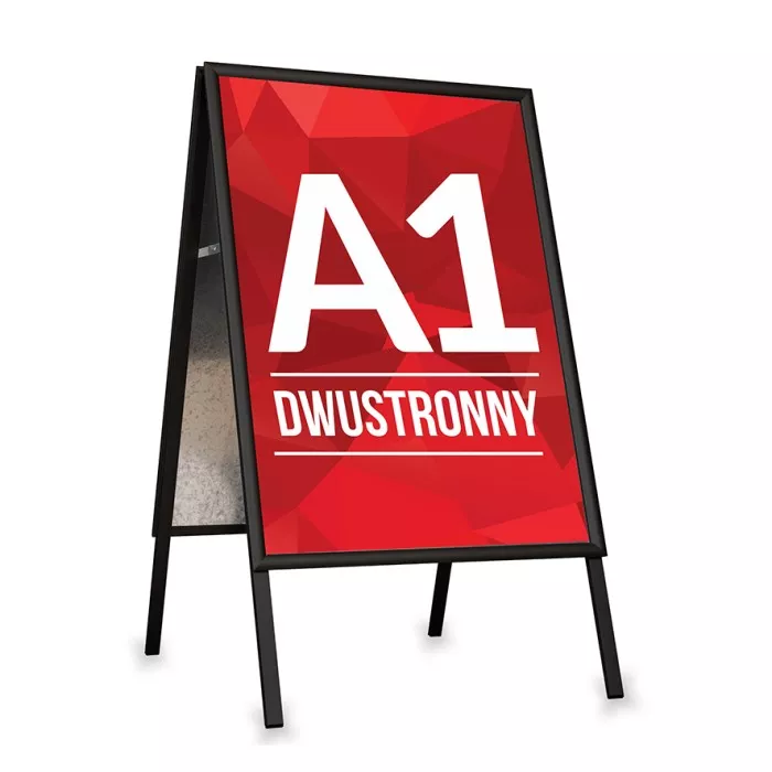 Potykacz reklamowy dwustronny czarny metalowy stojak na plakaty