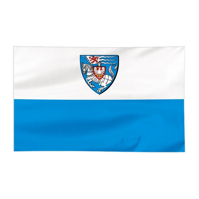 Flaga Koszalina z herbem na białym pasie 300x150cm