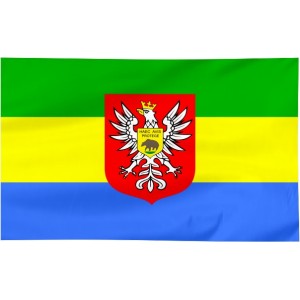 Flaga Ostrołęki z herbem 150x90cm