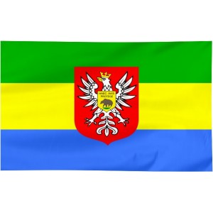 Flaga Ostrołęki z herbem 300x150cm