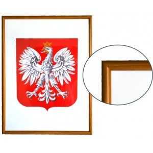 Godło Polski w ramie drewnianej jasnej w rozmiarze 30x21cm - A4