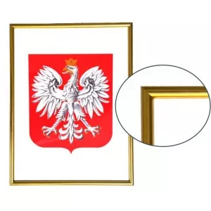 Godło Polski w ramie drewnianej złotej w rozmiarze 30x21cm - A4
