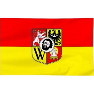 Flaga Wrocławia z herbem 150x90cm