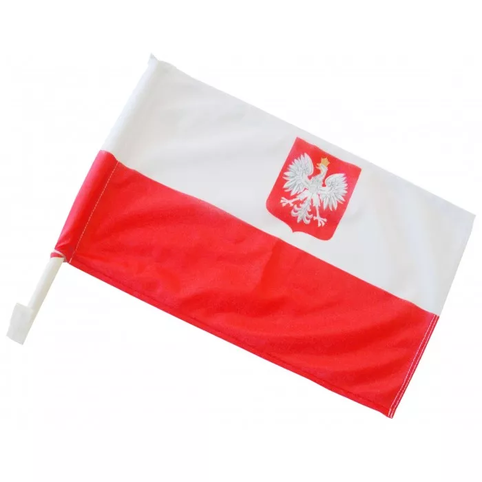 AUTOFLAGA  Polski 30x20cm  Flaga samochodowa Polski z Godłem