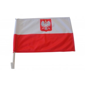 AUTOFLAGA  Polski 30x20cm  Flaga samochodowa Polski z Godłem