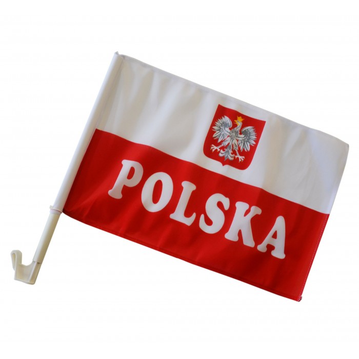 AUTOFLAGA  Polski 30x20cm  Flaga samochodowa Polski z Godłem i napisem